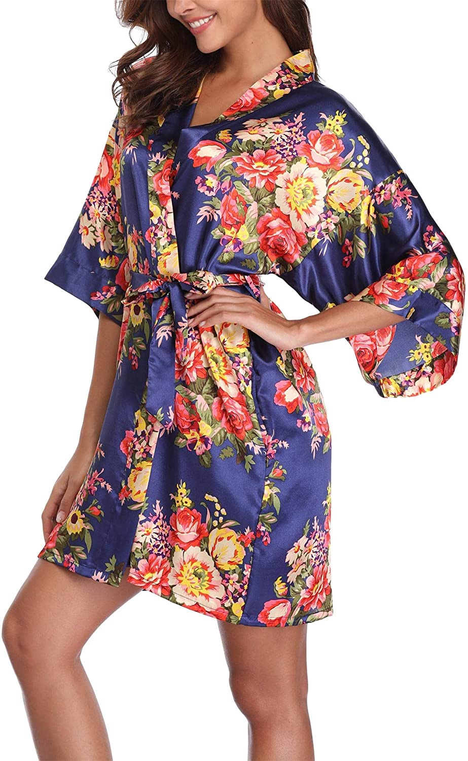 Season Dressing Women Floral Robes Bridesmaids Short Satin Kimono Sleepwear for Wedding Party Apparel & Accessories > Clothing > Sleepwear & Loungewear > Robes season dressing   