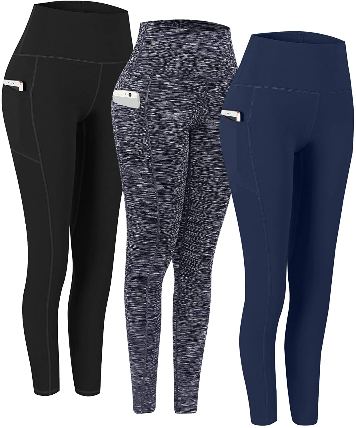 Fengbay 2 Pack High Waist Yoga Pants, Pocket Yoga Pants Tummy Control Workout Running 4 Way Stretch Yoga Leggings Apparel & Accessories > Clothing > Activewear Fengbay Black & Mablack & Navy Medium 