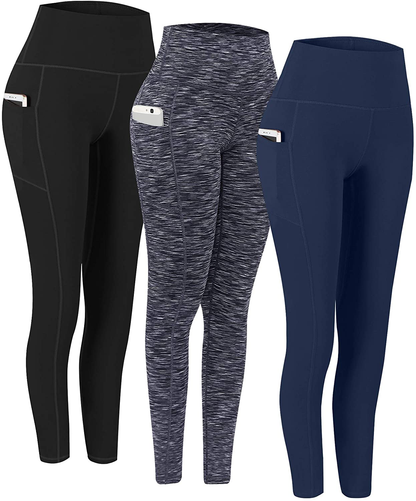 Fengbay 2 Pack High Waist Yoga Pants, Pocket Yoga Pants Tummy Control Workout Running 4 Way Stretch Yoga Leggings Apparel & Accessories > Clothing > Activewear Fengbay Black & Mablack & Navy Medium 