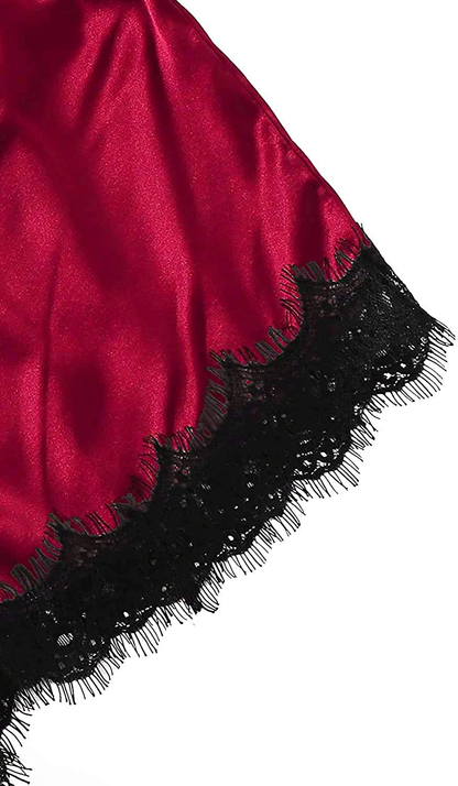 TAKOYI Women'S Sexy Lace 3 Piece Satin Robe and Pajama Set Cami Top Lingerie with Robe Camisole Shorts Apparel & Accessories > Clothing > Sleepwear & Loungewear Kylie Max   