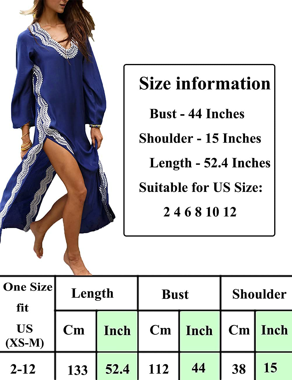 Bsubseach Women Beachwear Turkish Kaftans Long Swimsuit Cover up Caftan Beach Dress Apparel & Accessories > Clothing > Swimwear Kylie Max   