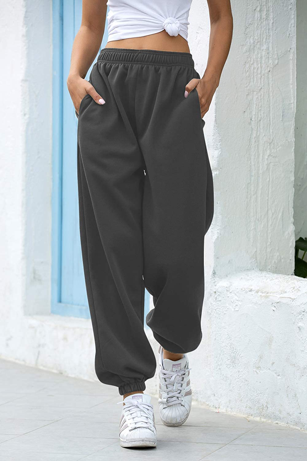 Women'S Cinch Bottom Sweatpants Pockets High Waist Sporty Gym Athletic Fit Jogger Pants Lounge Trousers Apparel & Accessories > Clothing > Activewear Kylie Max   