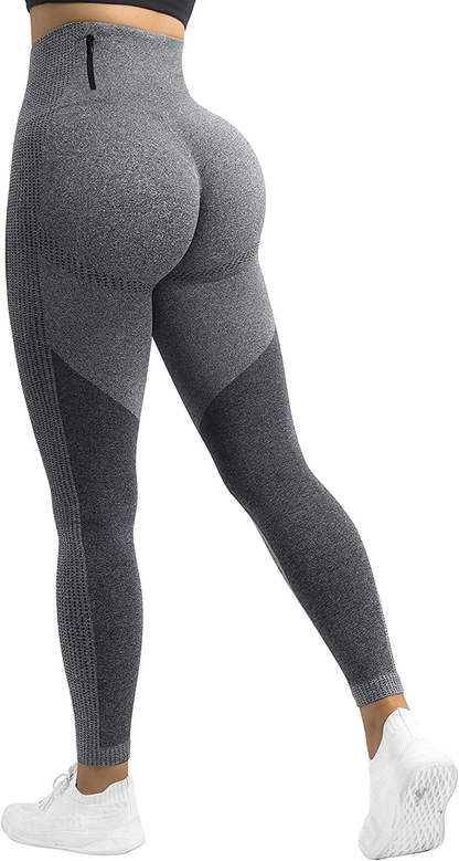 MOSHENGQI Womens Seamless Butt Lift Leggings High Waisted Yoga Pants Ribbed Workout Slimming Tights Apparel & Accessories > Clothing > Activewear MOSHENGQI 65-gray Large 