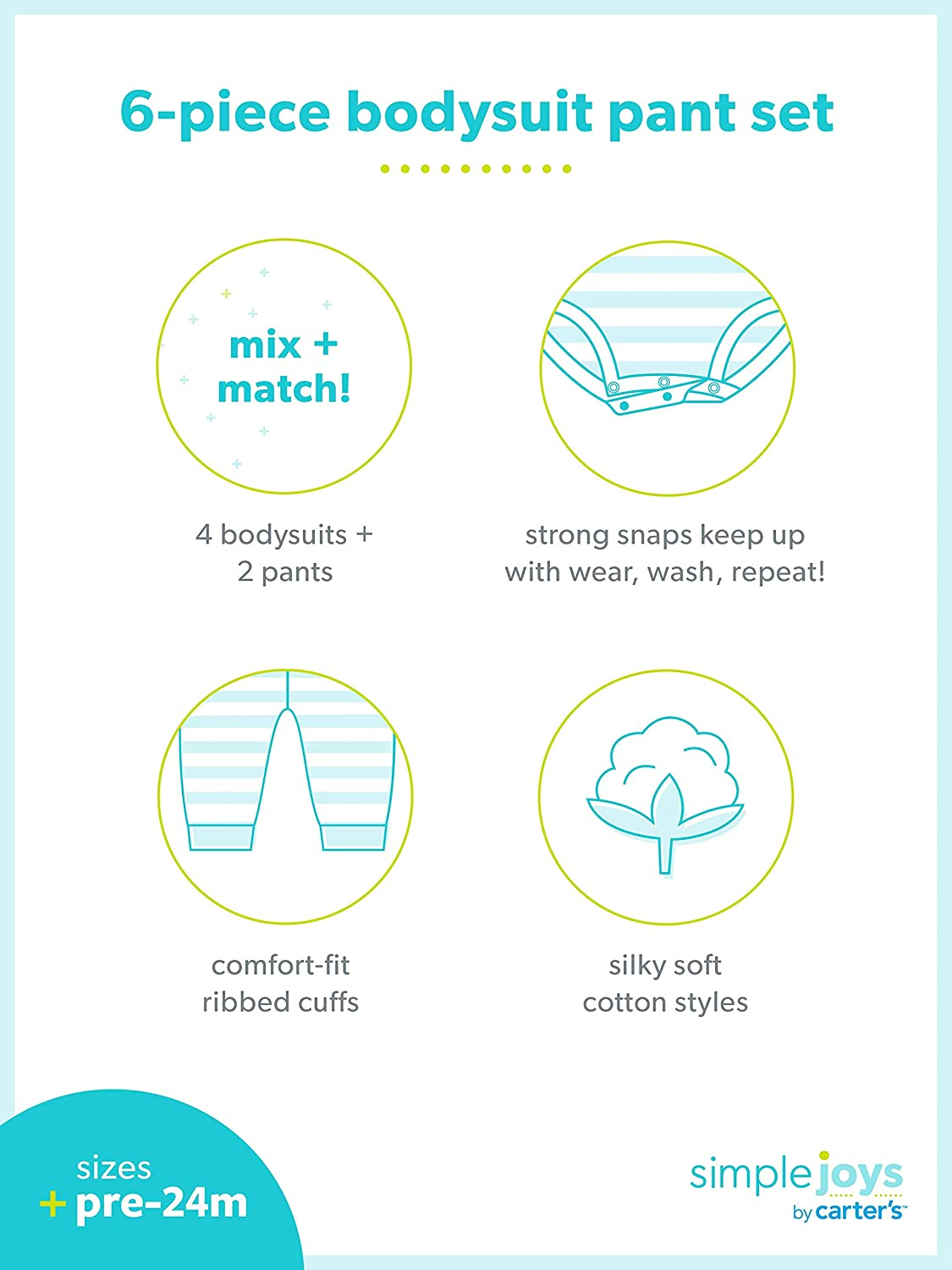 Simple Joys by Carter'S Unisex Toddlers and Babies' 6-Piece Neutral Bodysuits (Short and Long Sleeve) and Pants Set Apparel & Accessories > Clothing > Underwear & Socks > Lingerie Simple Joys by Carter's   