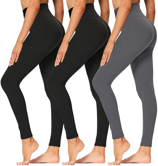 High Waisted Leggings for Women - Soft Athletic Tummy Control Pants for Running Cycling Yoga Workout - Reg & Plus Size Apparel & Accessories > Clothing > Activewear SYRINX 3 Pack Black, Black, Dark Gray Large-X-Large 