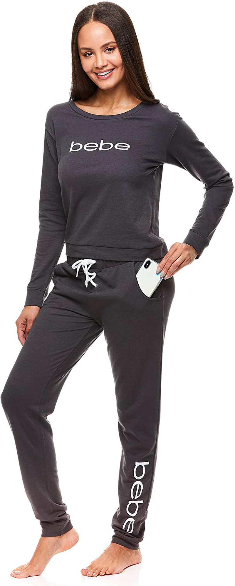 bebe Womens Cuffed Long Sleeve Shirt and Skinny Lounge Pajama Pants Sleep Set Apparel & Accessories > Clothing > Sleepwear & Loungewear > Pajamas bebe   