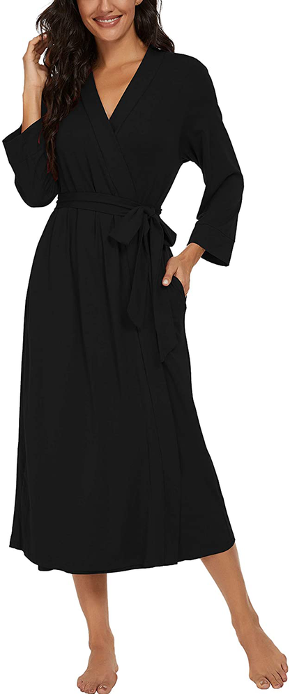 VINTATRE Women Kimono Robes Long Knit Bathrobe Lightweight Soft Knit Sleepwear V-Neck Casual Ladies Loungewear Apparel & Accessories > Clothing > Sleepwear & Loungewear > Robes VINTATRE   
