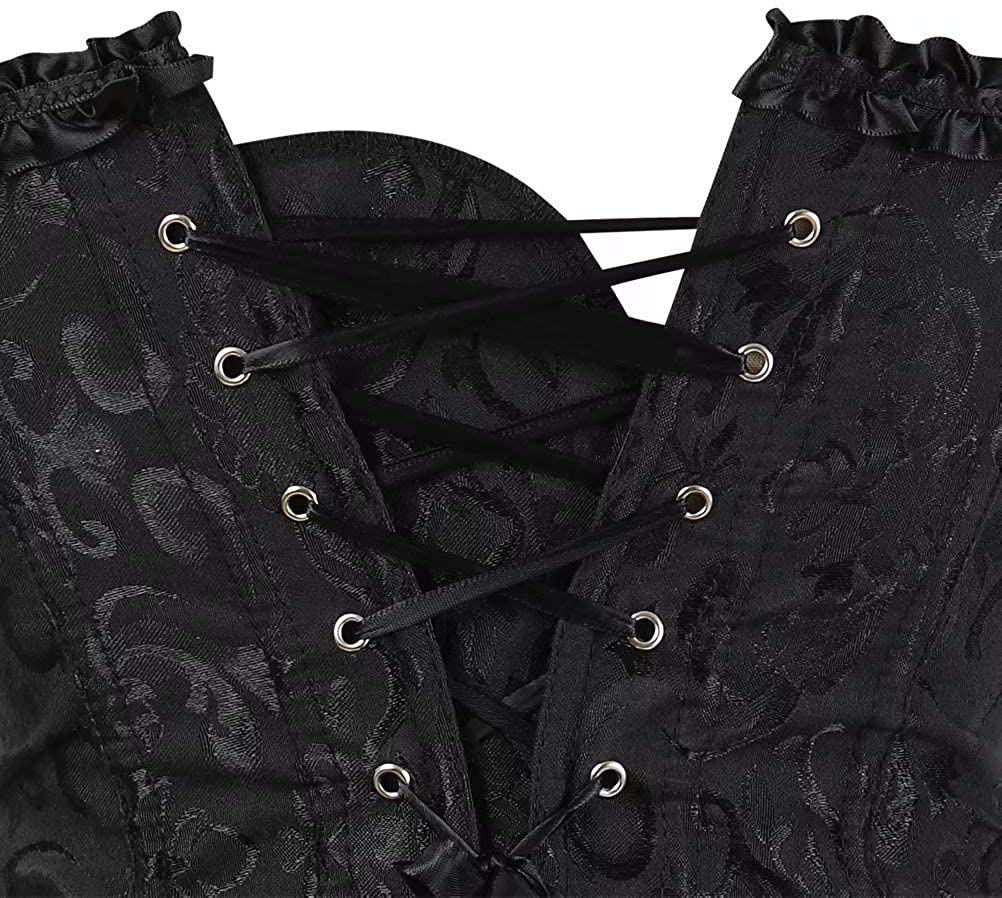 Corset Top Bustier Women'S Overbust Satin Floral Lace up Trim plus Size Bodyshaper Apparel & Accessories > Clothing > Underwear & Socks > Lingerie jutrisujo   