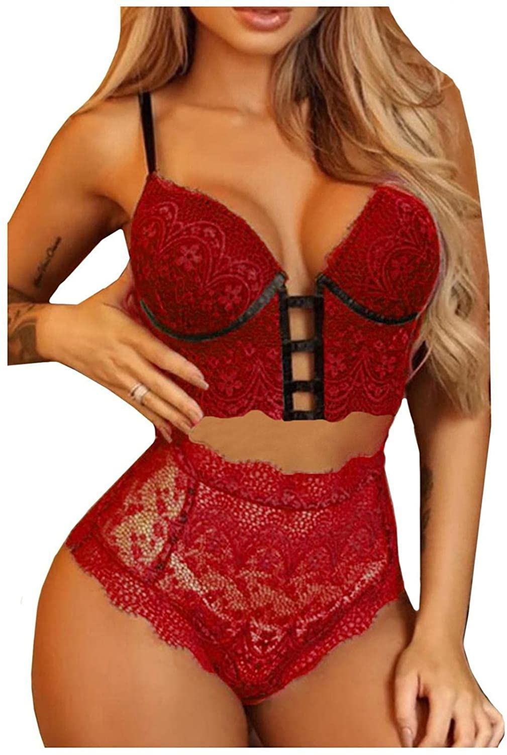 Valentines Day Lingerie for Women,Womens Valentines Lingerie Santa Sexy Lingerie Teddy 2 Piece Babydoll Apparel & Accessories > Clothing > Underwear & Socks > Lingerie ORT A9-red Large 