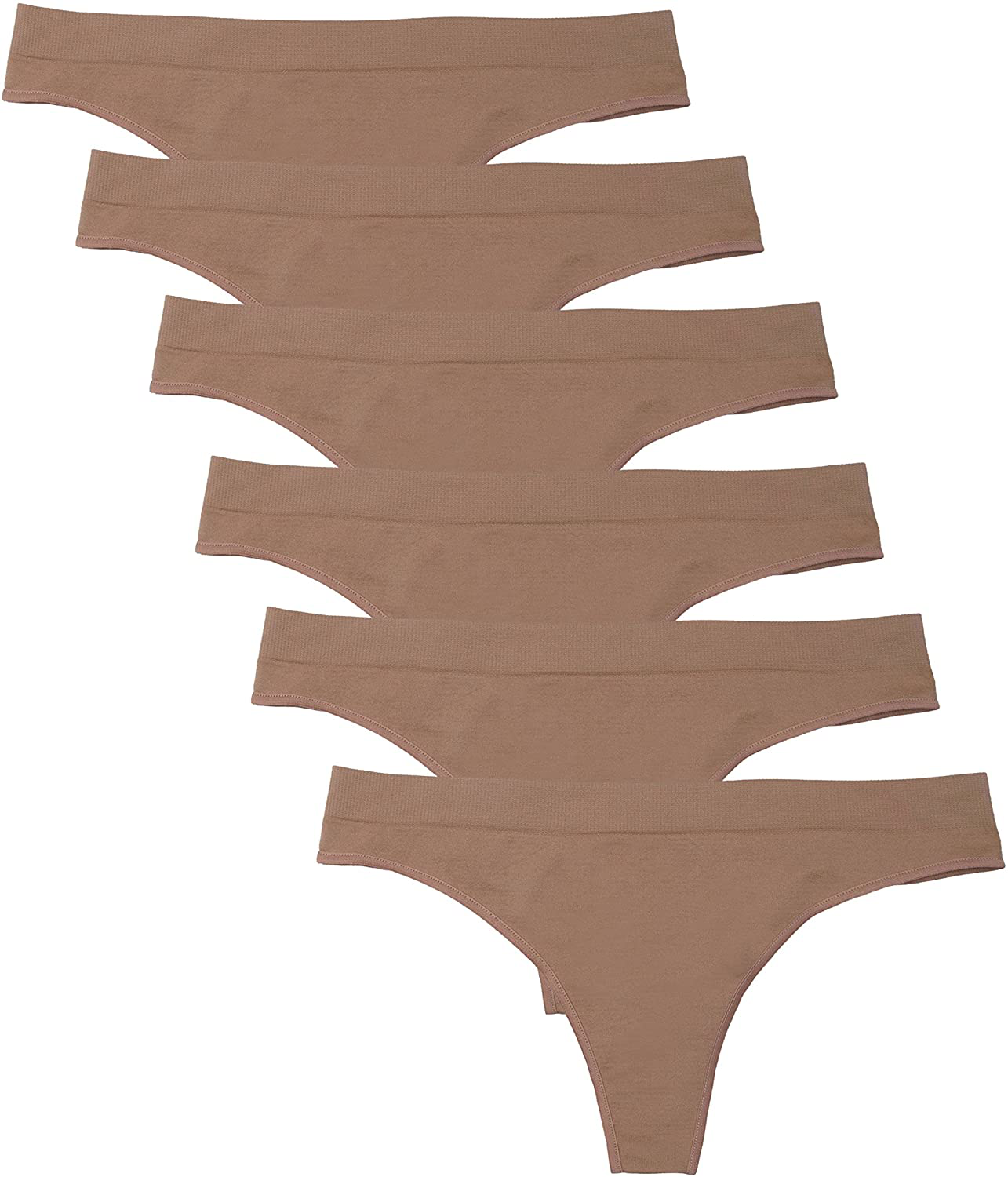 Kalon 6 Pack Women's Nylon Spandex Thong Underwear Apparel & Accessories > Clothing > Underwear & Socks > Underwear Kalon Drk Beige X-Small 
