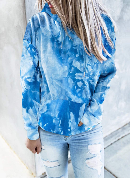 Eytino Women Hoodies Tops Tie Dye Printed Long Sleeve Drawstring Pullover Sweatshirts with Pocket(S-Xxl) Apparel & Accessories > Clothing > Activewear Kylie Max   