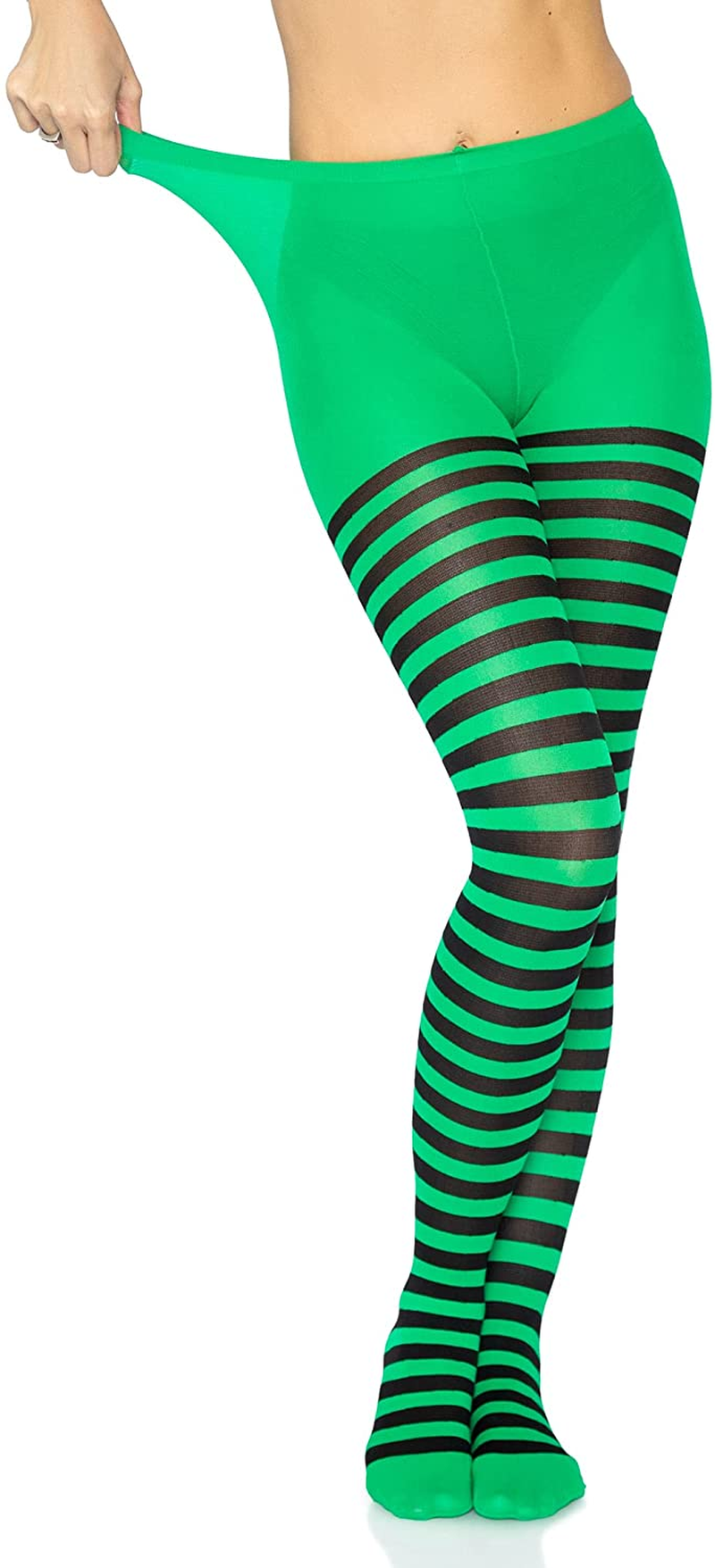 Leg Avenue Womens Nylon Striped Tights Costume Hosiery, Black/Kel Gr, One Size US Apparel & Accessories > Clothing > Underwear & Socks > Shapewear Leg Avenue   