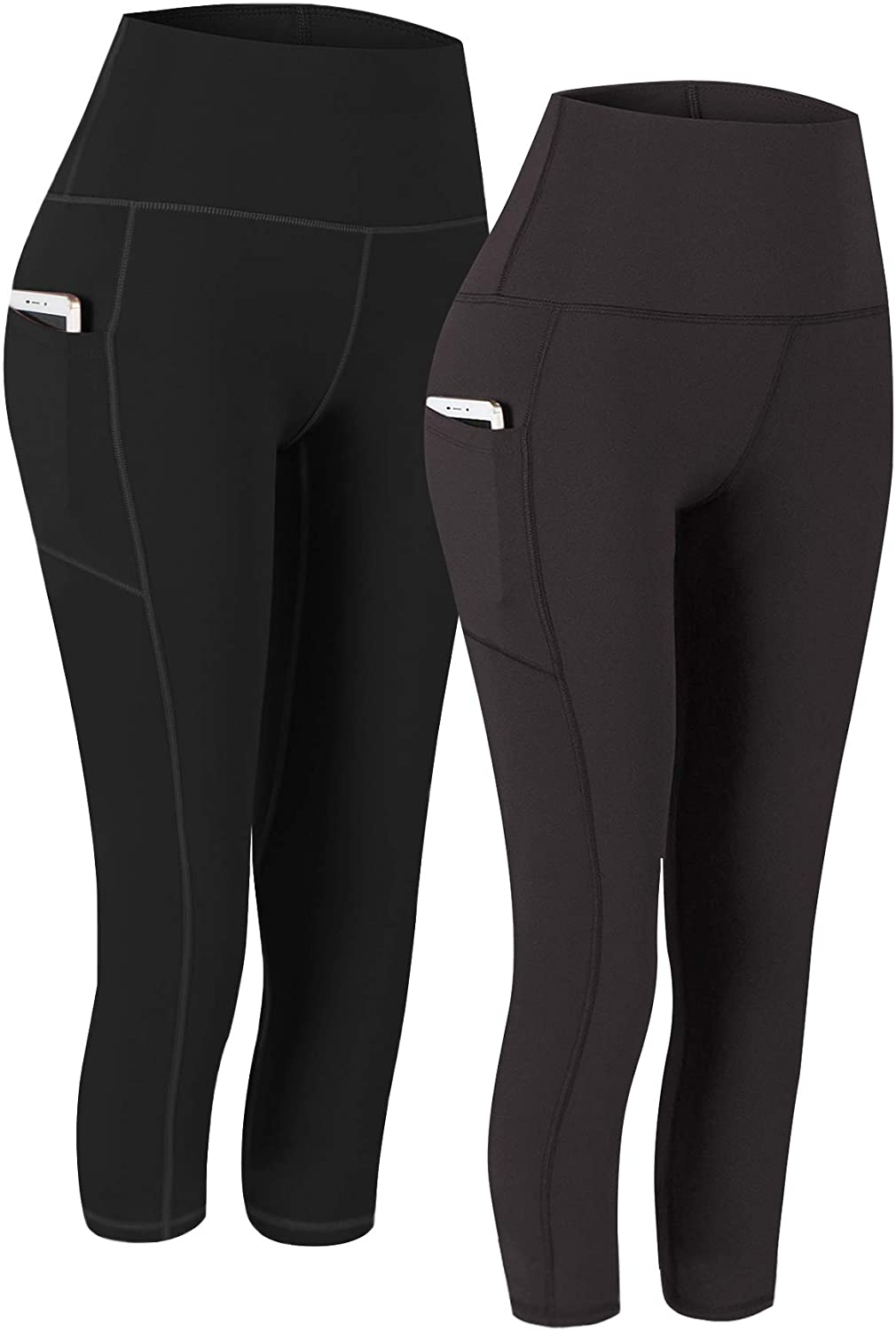 Fengbay 2 Pack High Waist Yoga Pants, Pocket Yoga Pants Tummy Control Workout Running 4 Way Stretch Yoga Leggings Apparel & Accessories > Clothing > Activewear Fengbay Capris Black & Brown Small 