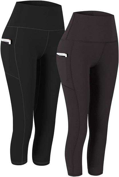 Fengbay 2 Pack High Waist Yoga Pants, Pocket Yoga Pants Tummy Control Workout Running 4 Way Stretch Yoga Leggings Apparel & Accessories > Clothing > Activewear Fengbay Capris Black & Brown Small 