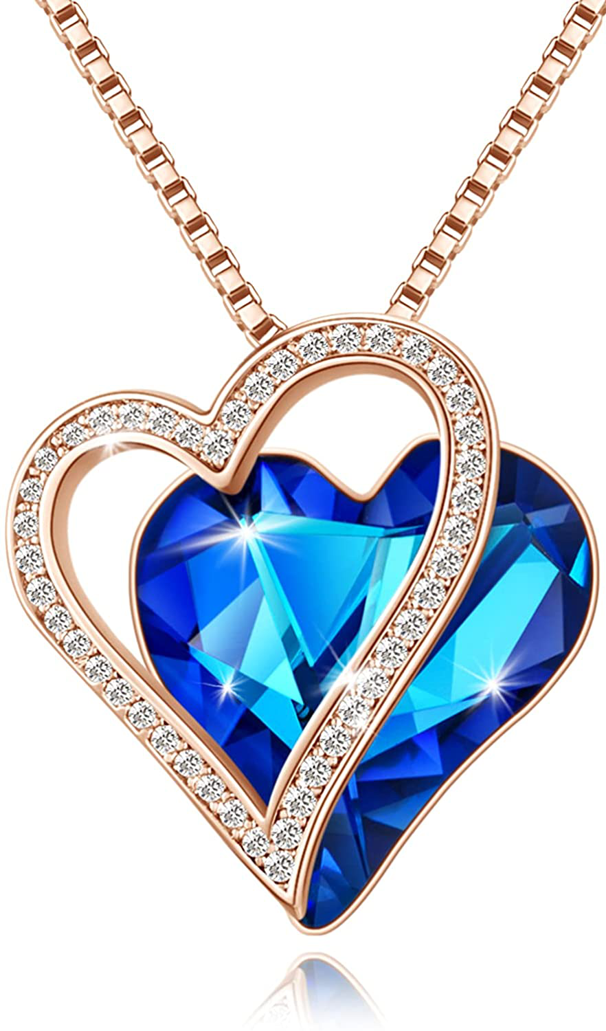 Sumonyo White Gold Plated Love Heart Pendant Necklaces for Women Silver Tone Crystals Birthstone Jewelry Gifts for Women Mother's Day Birthday Anniversary Day Party Arts & Entertainment > Party & Celebration > Gift Giving Sumonyo 08-Sep.-Rose Gold Plated | Healing Stone for Health-Rainbow Blue  