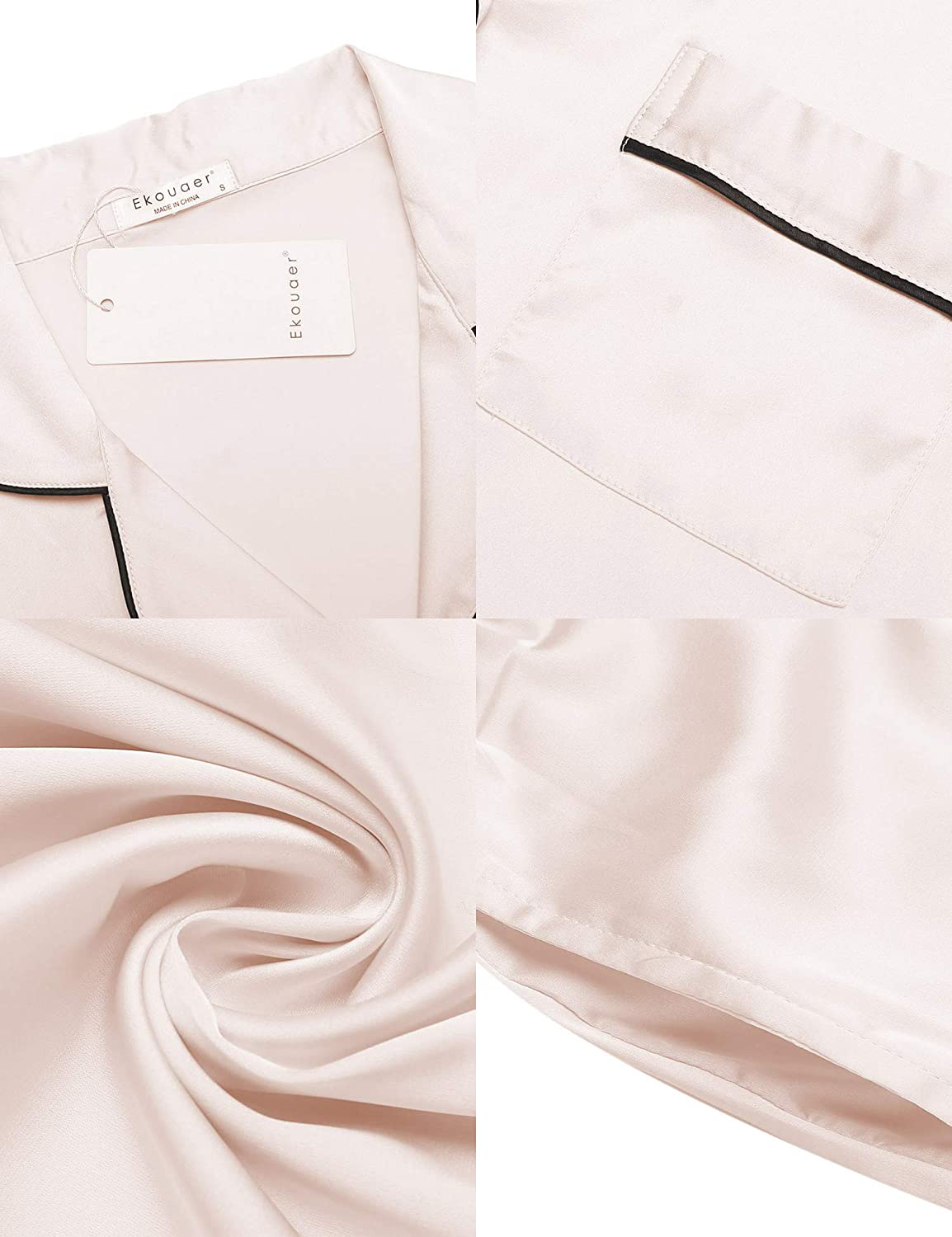 Ekouaer Satin Pajamas Women’S Long Sleeve Sleepwear Silk Soft Button down Loungewear Pjs Set S-XXL Apparel & Accessories > Clothing > Sleepwear & Loungewear > Pajamas Kylie Max   