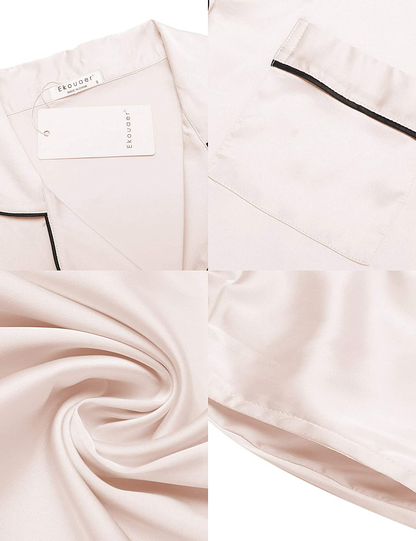 Ekouaer Satin Pajamas Women’S Long Sleeve Sleepwear Silk Soft Button down Loungewear Pjs Set S-XXL Apparel & Accessories > Clothing > Sleepwear & Loungewear > Pajamas Kylie Max   