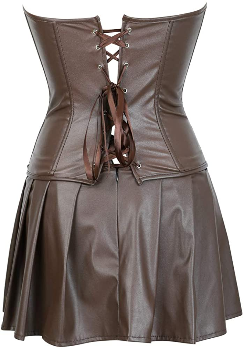 Frawirshau Faux Leather Corset Dress Corsets for Women Sexy Bustier Lingeire Corset Skirt Costume Apparel & Accessories > Clothing > Underwear & Socks > Lingerie frawirshau   