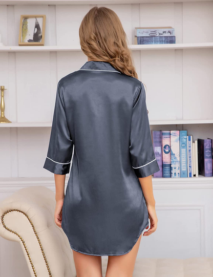 SWOMOG Women'S Satin Nightgown 3/4 Sleeve Sleepwear Button down Sleep Shirt Silk Nighty Pajama Top Apparel & Accessories > Clothing > Sleepwear & Loungewear > Nightgowns Kylie Max   