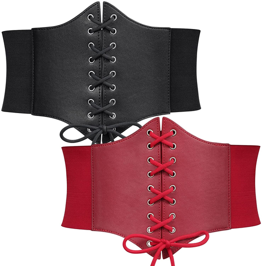 WERFORU Women Corset Elastic Belt Wide Vintage Lace-Up Tied Costume Waspie Waist Belt Halloween Valentine Apparel & Accessories > Clothing Accessories > Belts WERFORU   