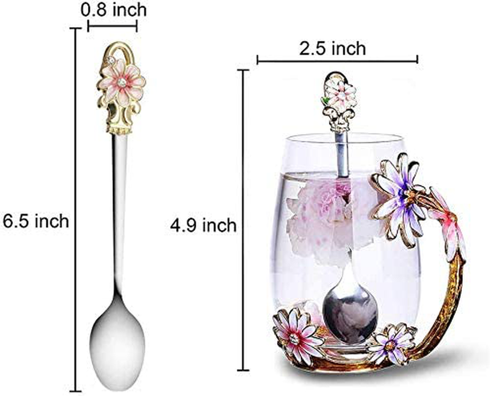 Luka Tech Enamels Butterfly flower Lead-free Glass Coffee Mugs Tea Cup with Steel Spoon, Best Birthday Gifts For Women Wife Mom Friends Mothers Valentines Day Christmas (Purple-Tall) Arts & Entertainment > Party & Celebration > Gift Giving Luka Tech   