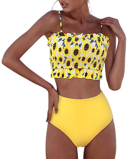 RXRXCOCO Womens Shirred Bandeau Bikini Cute Two Piece Swimsuit Off Shoulder High Waist Bathing Suit Apparel & Accessories > Clothing > Swimwear RXRXCOCO   
