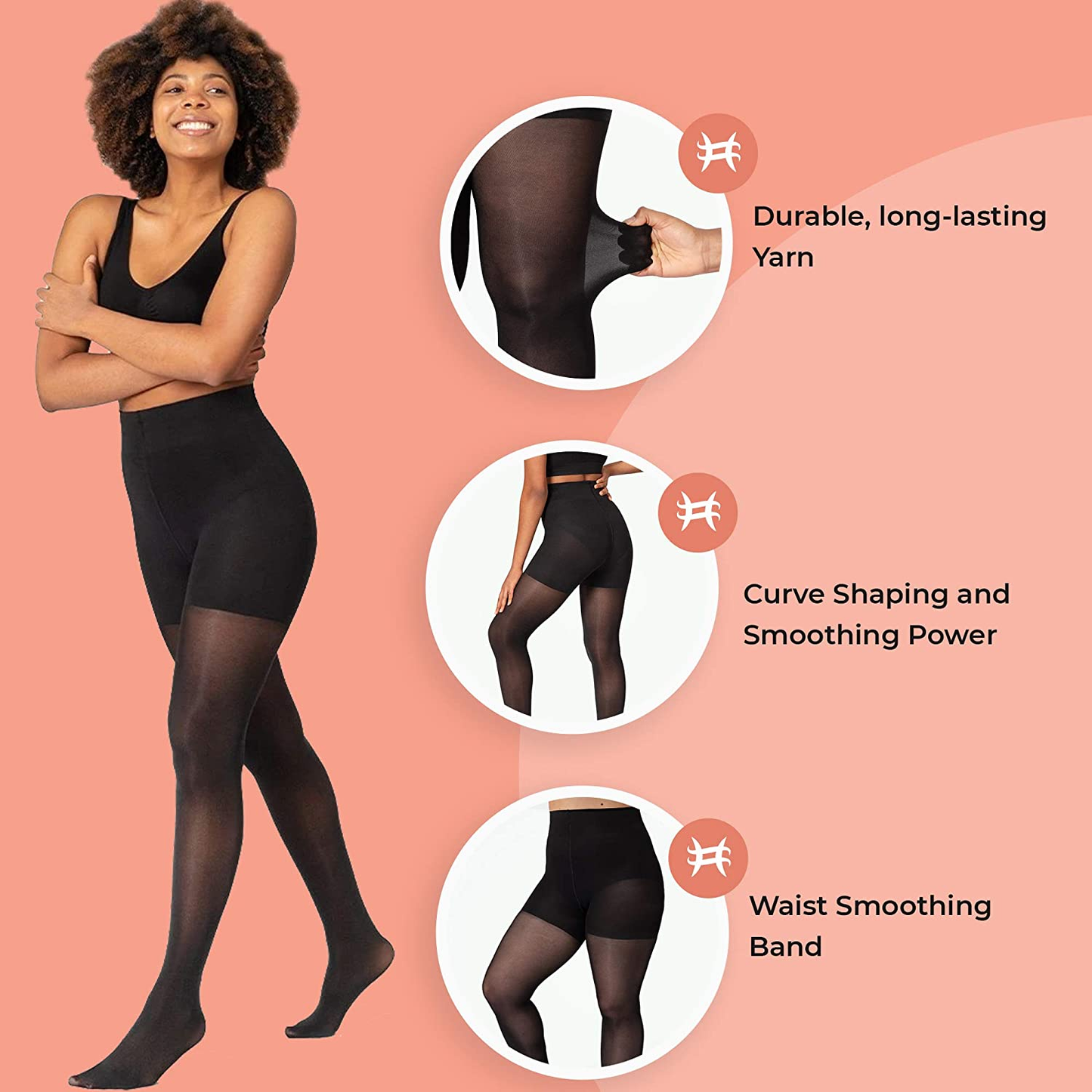 Shapermint Solid Black Opaque Tights with Nylon Control Top Hosiery Pantyhose for Women from Small to plus Size Apparel & Accessories > Clothing > Underwear & Socks > Shapewear Shapermint   