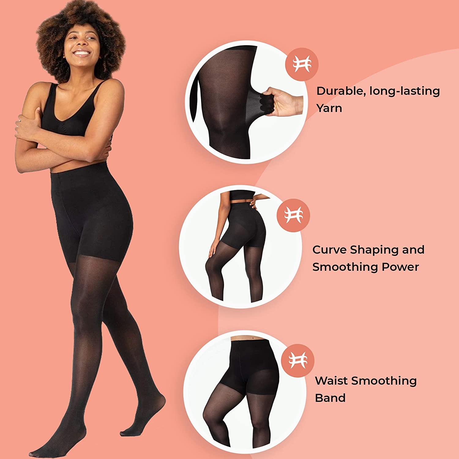 Shapermint Solid Black Opaque Tights with Nylon Control Top Hosiery Pantyhose for Women from Small to plus Size Apparel & Accessories > Clothing > Underwear & Socks > Shapewear Shapermint   