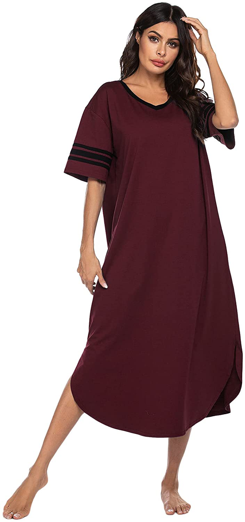 Ekouaer Long Nightgown, Womens V Neck Loungewear Oversized Sleepwear Loose Sleep Dress S-4XL Apparel & Accessories > Clothing > Sleepwear & Loungewear > Nightgowns Kylie Max   