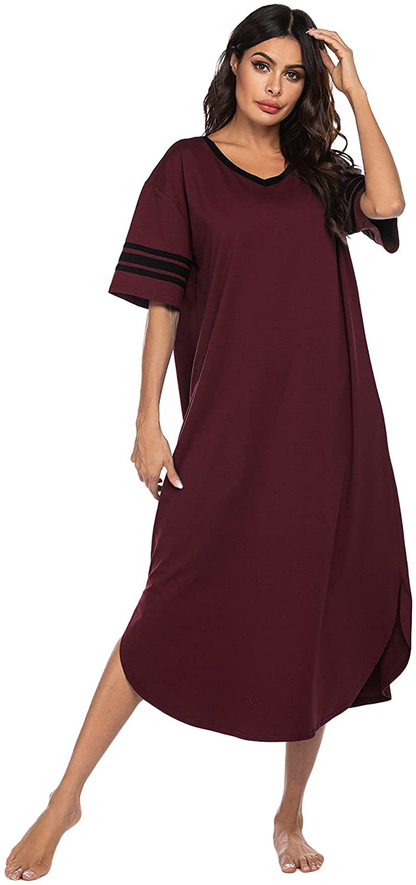 Ekouaer Long Nightgown, Womens V Neck Loungewear Oversized Sleepwear Loose Sleep Dress S-4XL Apparel & Accessories > Clothing > Sleepwear & Loungewear > Nightgowns Kylie Max   