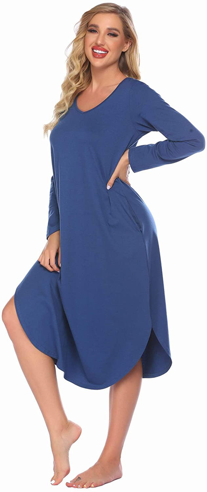 Ekouaer Nightgowns Womens V Neck Nightshirts Long Sleeve Sleepwear plus Size Night Wear S-XXL Apparel & Accessories > Clothing > Sleepwear & Loungewear > Nightgowns Kylie Max   