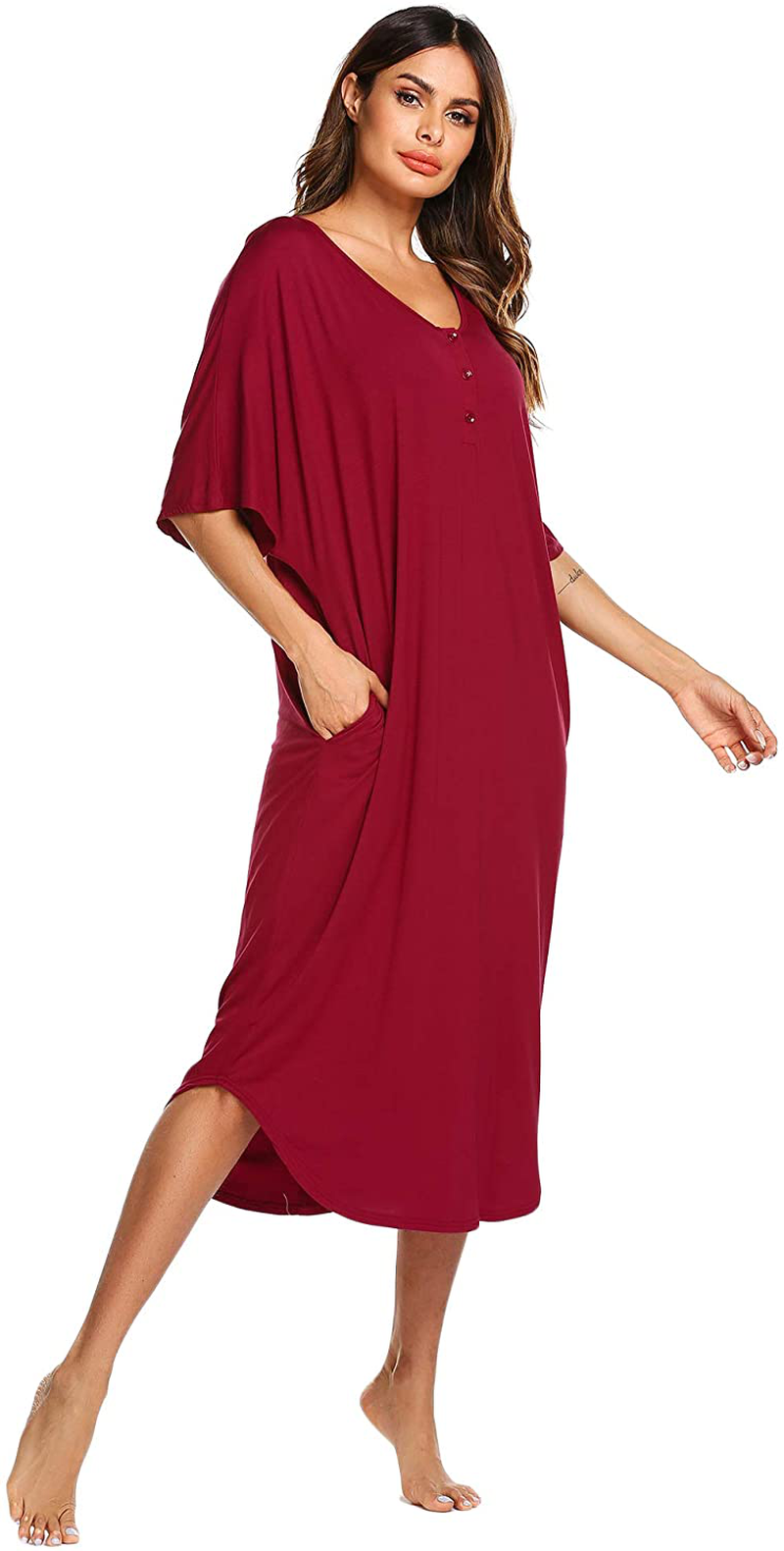 Ekouaer Nightgowns for Women Button-Down Sleepwear Short Sleeve Nightshirt plus Size Night Wear S-XXL Apparel & Accessories > Clothing > Sleepwear & Loungewear > Nightgowns Kylie Max   