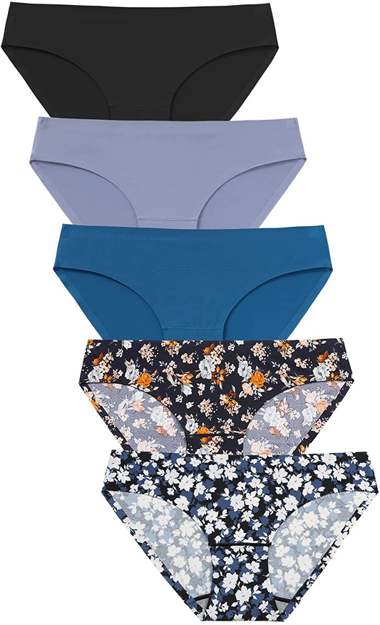 GNEPH Women'S Seamless Underwear No Show Panties Soft Stretch Bikini Ladies Hipster Underwears 5Pack Apparel & Accessories > Clothing > Underwear & Socks > Underwear GNEPH D2flower Small 