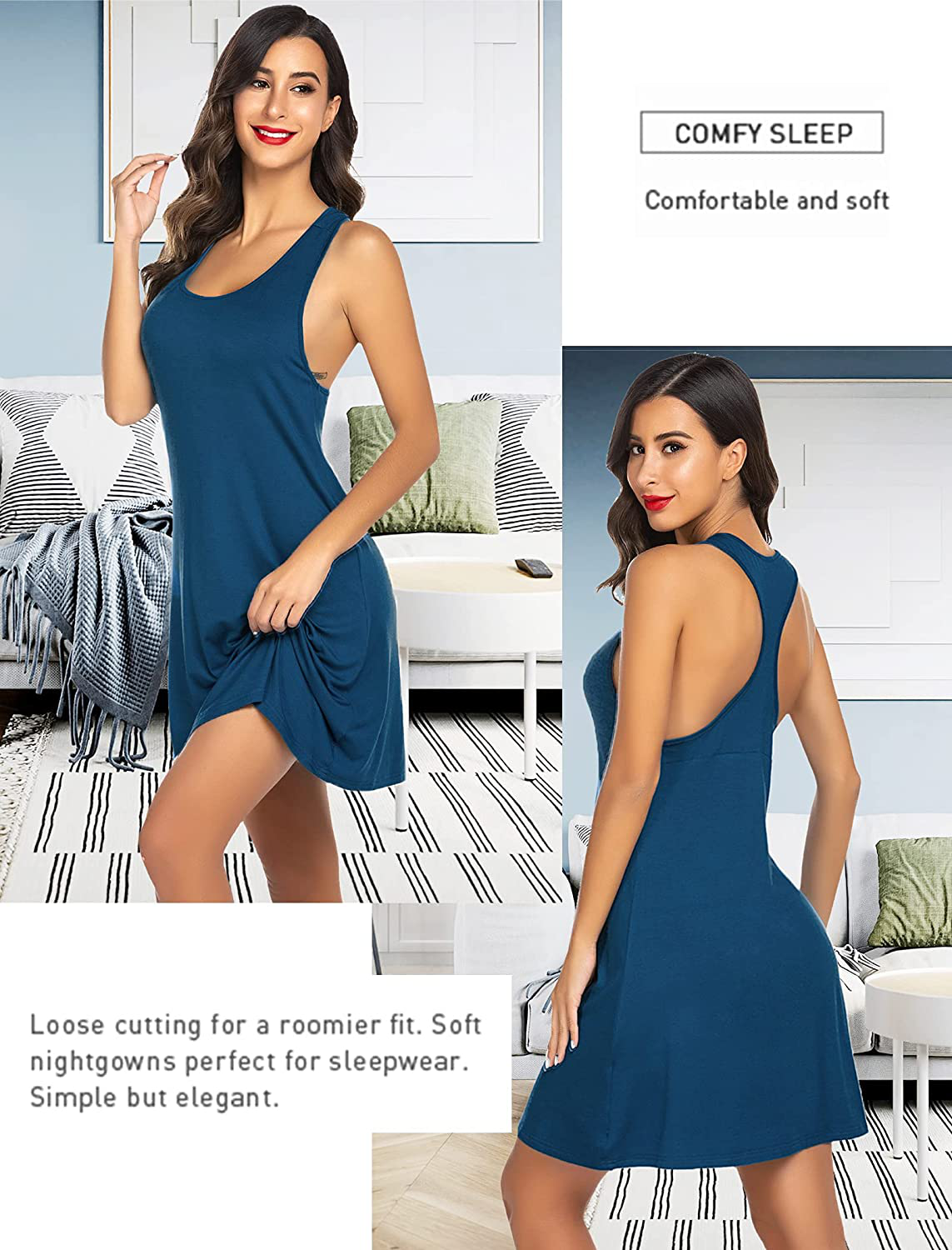 Avidlove Sleepwear for Women Tank Nightgown Chemise Racerback Sleeveless Sleep Dress Apparel & Accessories > Clothing > Sleepwear & Loungewear > Nightgowns Kylie Max   