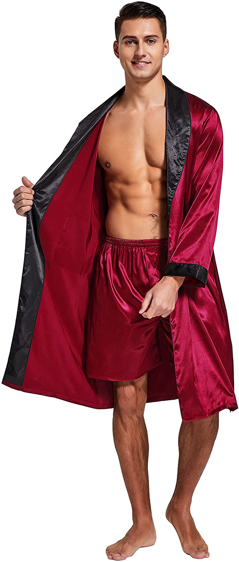 Tony & Candice Men’S Satin Robe Lightweight Long Sleeve Silk Kimono Bathrobe with Shorts Set Sleepwear Apparel & Accessories > Clothing > Sleepwear & Loungewear > Robes Kylie Max   