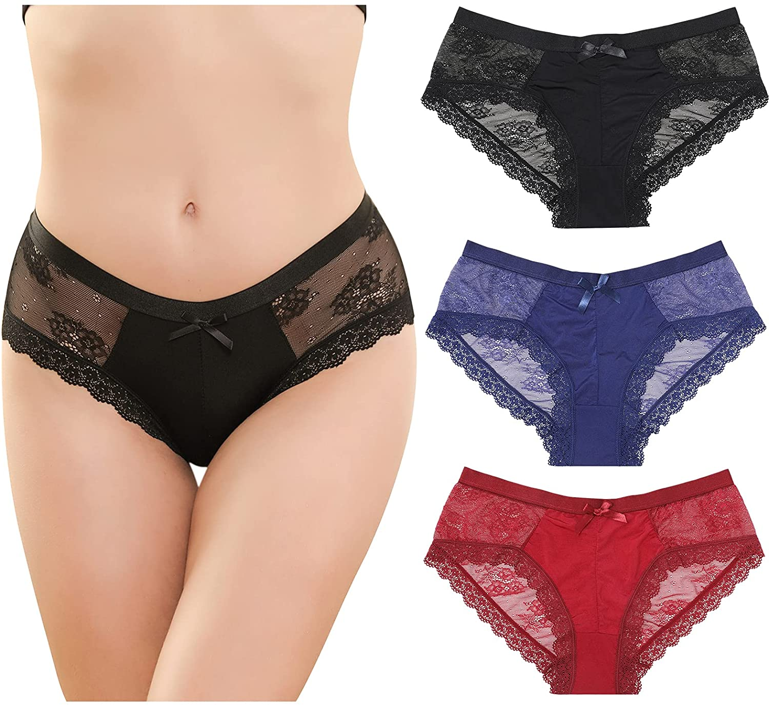LEVAO Womens Bikini Panties Underwear Lace Hipster Seamless Sexy Hi Cuts Pack 6 Apparel & Accessories > Clothing > Underwear & Socks > Underwear LEVAO 3 Pack XX-Large 