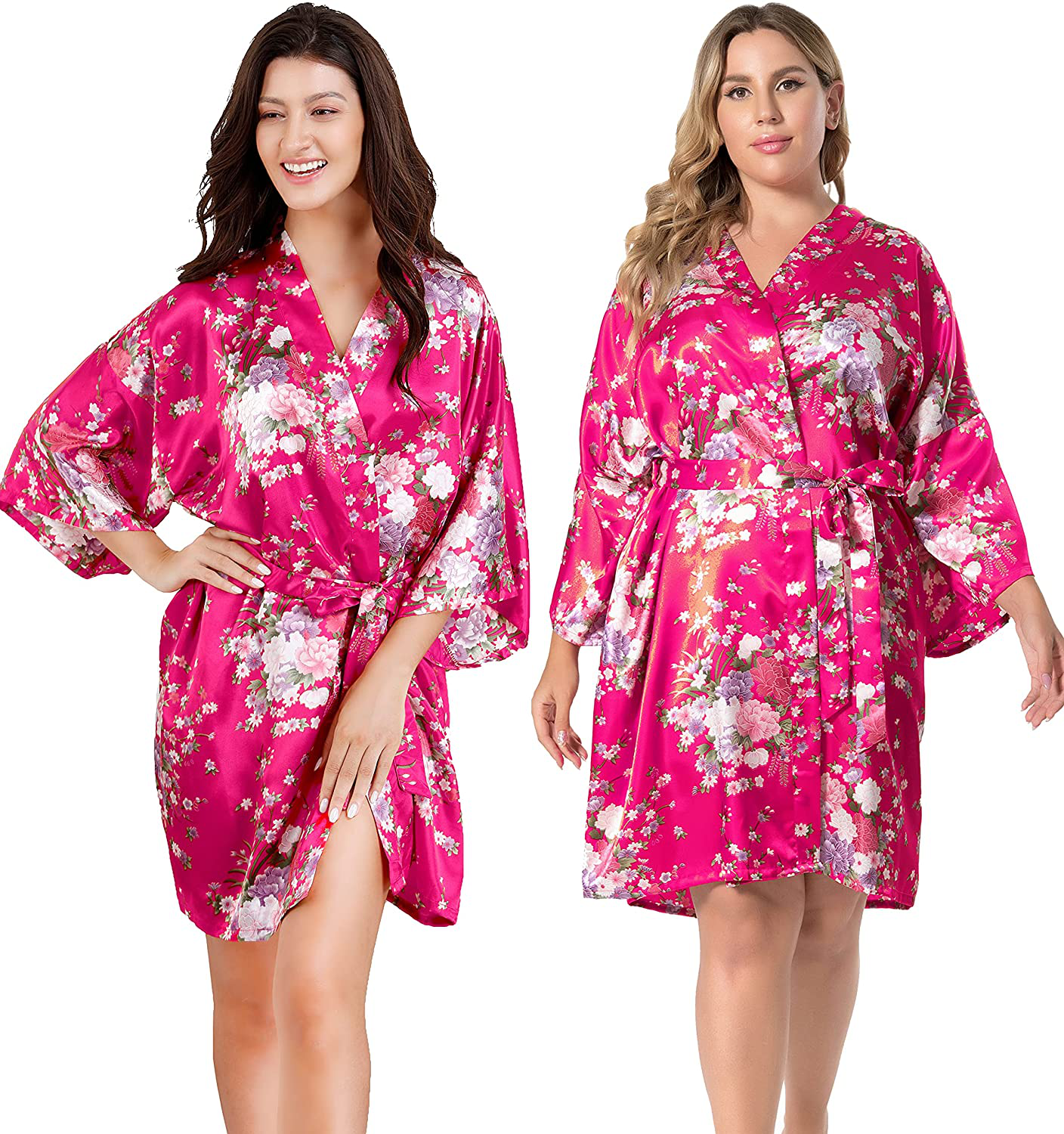 EPLAZA Women Floral Satin Robe Bridal Dressing Gown Wedding Bride Bridesmaid Kimono Sleepwear Apparel & Accessories > Clothing > Sleepwear & Loungewear > Robes EPLAZA Rose Small-Medium 