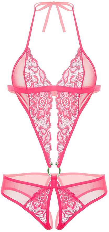 Avidlove Women Deep V Lingerie Lace Teddy One Piece Babydoll Mini Bodysuit Apparel & Accessories > Clothing > Underwear & Socks > Lingerie Avidlove Rose Red Large 