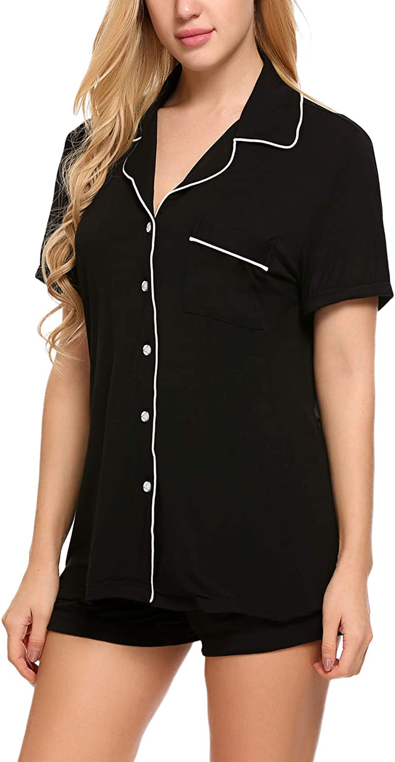 Ekouaer Pajamas Women Short Sleeve Sleepwear Button down Loungewear Soft Summer Pjs Shorts Set Apparel & Accessories > Clothing > Sleepwear & Loungewear > Pajamas Kylie Max   