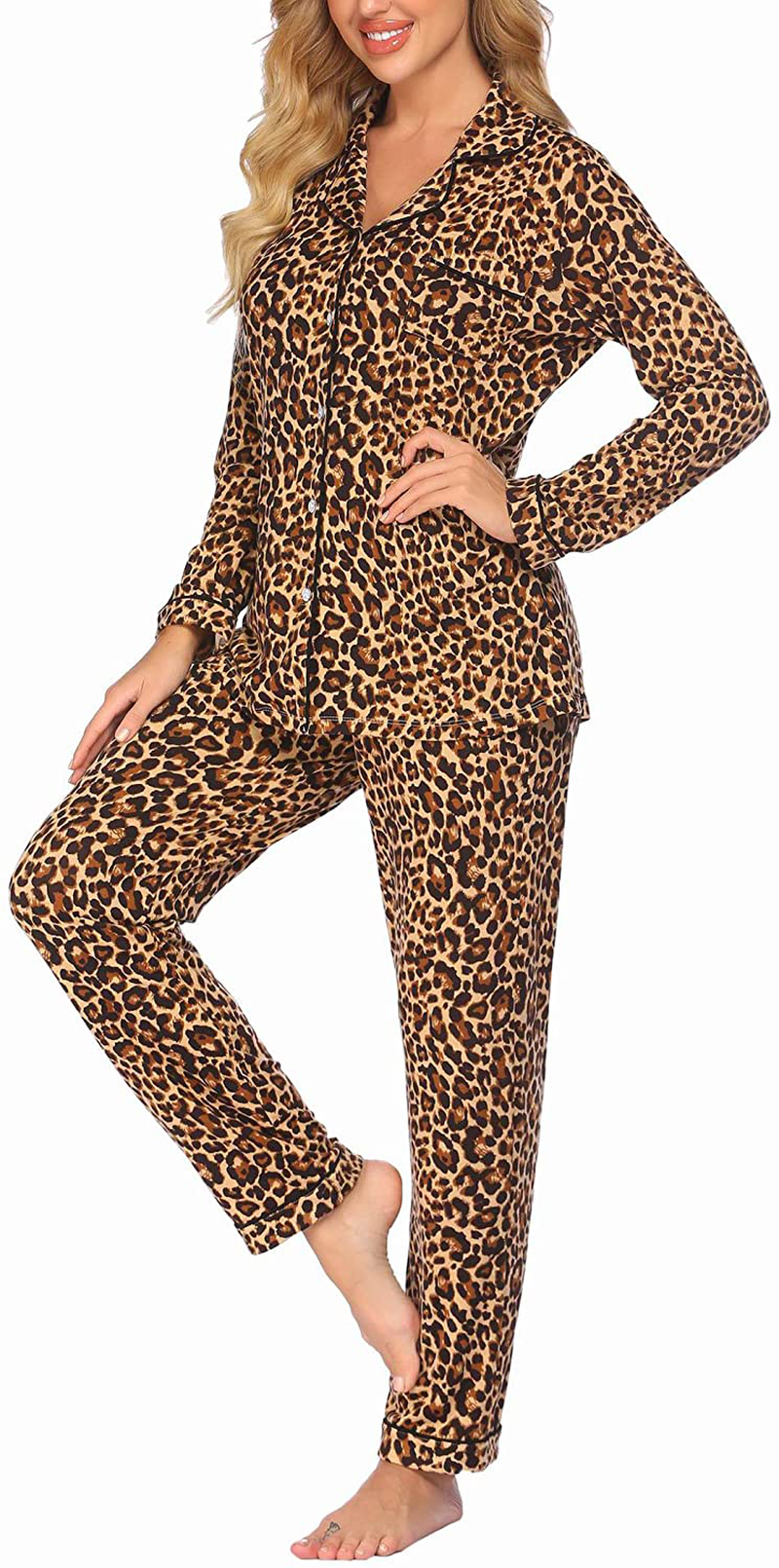 Ekouaer Pajamas Set Long Sleeve Sleepwear Womens Button down Nightwear Soft Pj Lounge Sets XS-XXL Apparel & Accessories > Clothing > Sleepwear & Loungewear > Pajamas Kylie Max   
