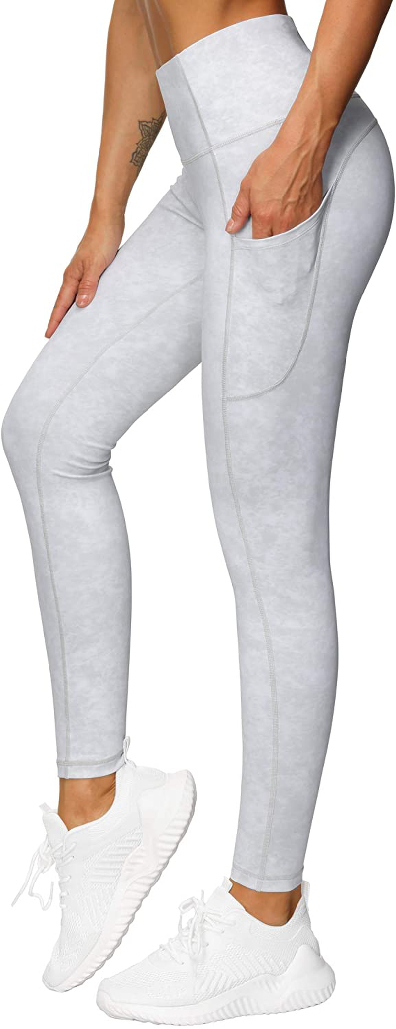 THE GYM PEOPLE Thick High Waist Yoga Pants with Pockets, Tummy Control Workout Running Yoga Leggings for Women Apparel & Accessories > Clothing > Activewear THE GYM PEOPLE Tie Dye White Large 