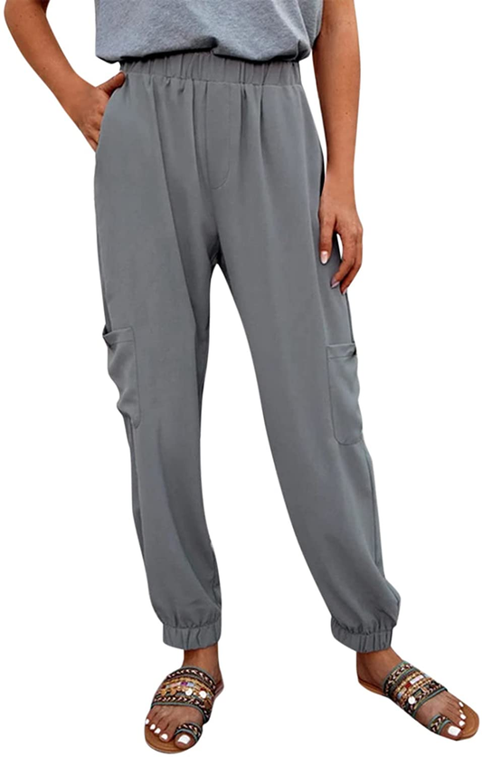 Burband Womens Cotton Elastic Waist Tactical Joggers Pants Cargo Sweatpants with Pockets Hiking Linen Yoga Lounge Trousers Apparel & Accessories > Clothing > Underwear & Socks > Shapewear Burband 2gray Medium 