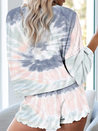 Century Star Women Pajamas Tie Dye Print Long Sleeve Shirt Elastic Drawstring Shorts 2 Piece Set Sleepwear Loungewear Apparel & Accessories > Clothing > Sleepwear & Loungewear > Pajamas Kylie Max   