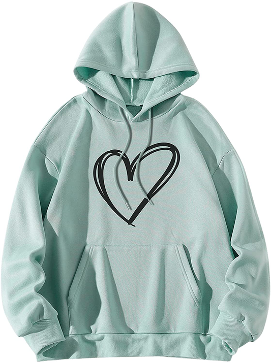 Sweatyrocks Women'S Casual Heart Print Long Sleeve Pullover Hoodie Sweatshirt Tops Apparel & Accessories > Clothing > Activewear Kylie Max   