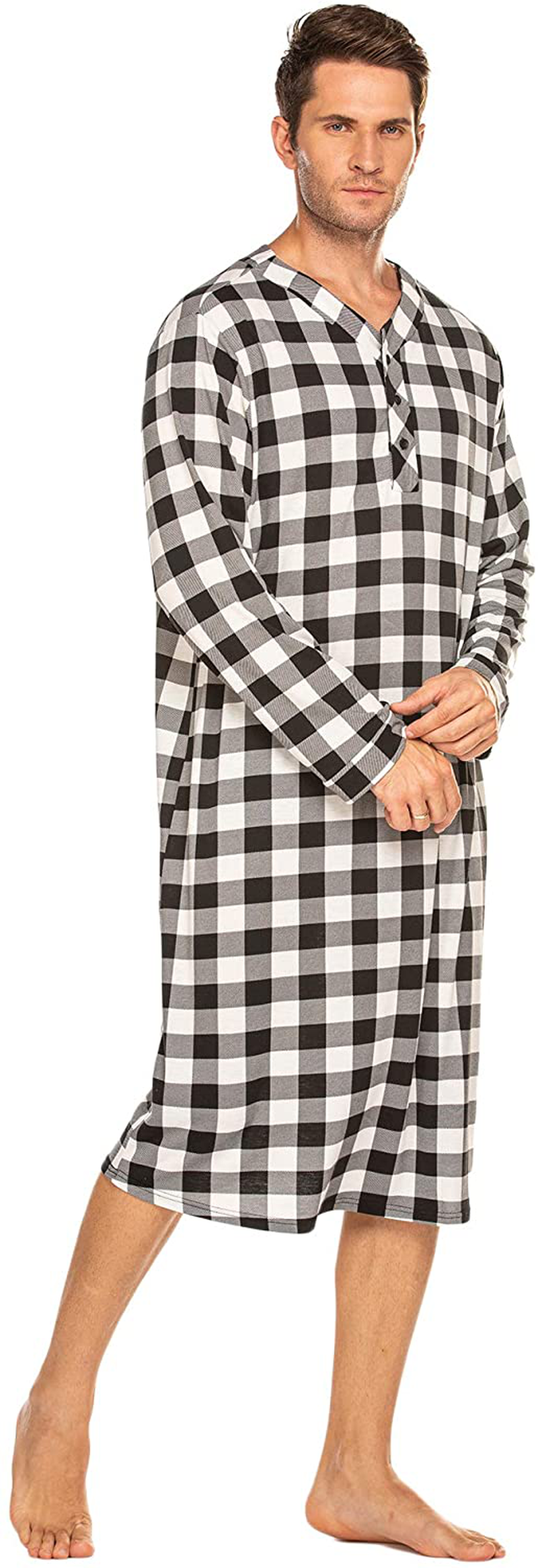 Ekouaer Sleepwear Mens Nightshirt Big & Tall Plaid Sleep Shirt Lightweight Henley Pajamas Shirt Apparel & Accessories > Clothing > Sleepwear & Loungewear > Nightgowns Kylie Max   