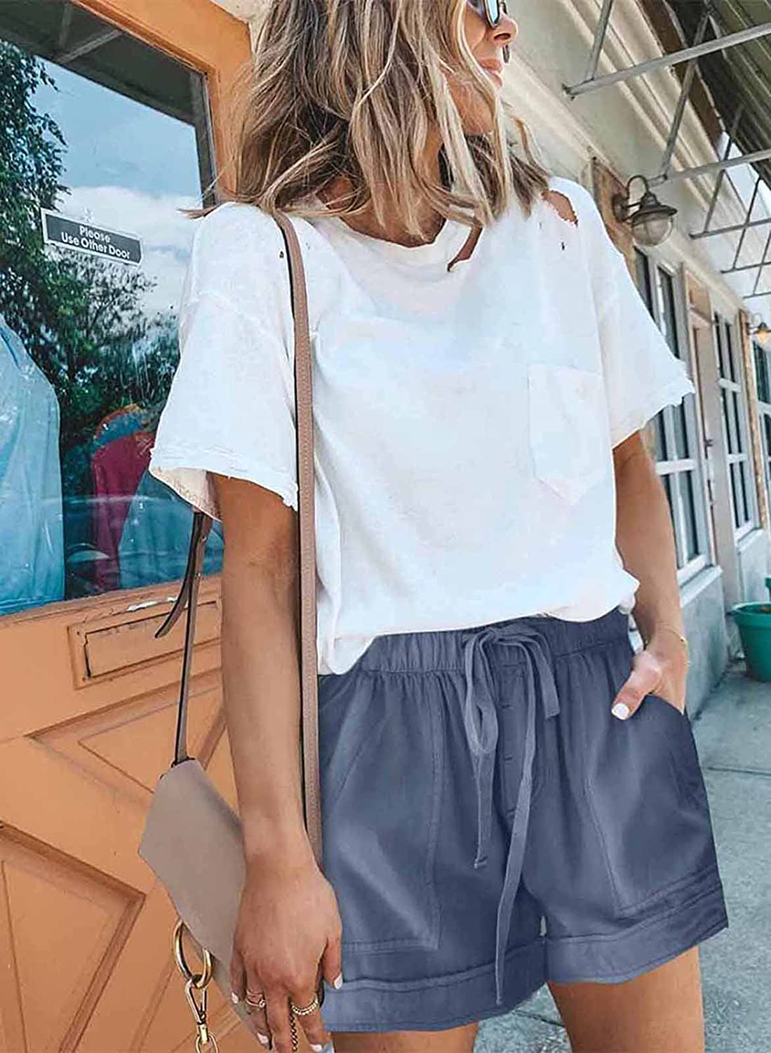 Wielsscca Womens Drawstring Shorts Summer Elastic Waist Casual Lightweight with Pockets Apparel & Accessories > Clothing > Shorts Kylie Max   