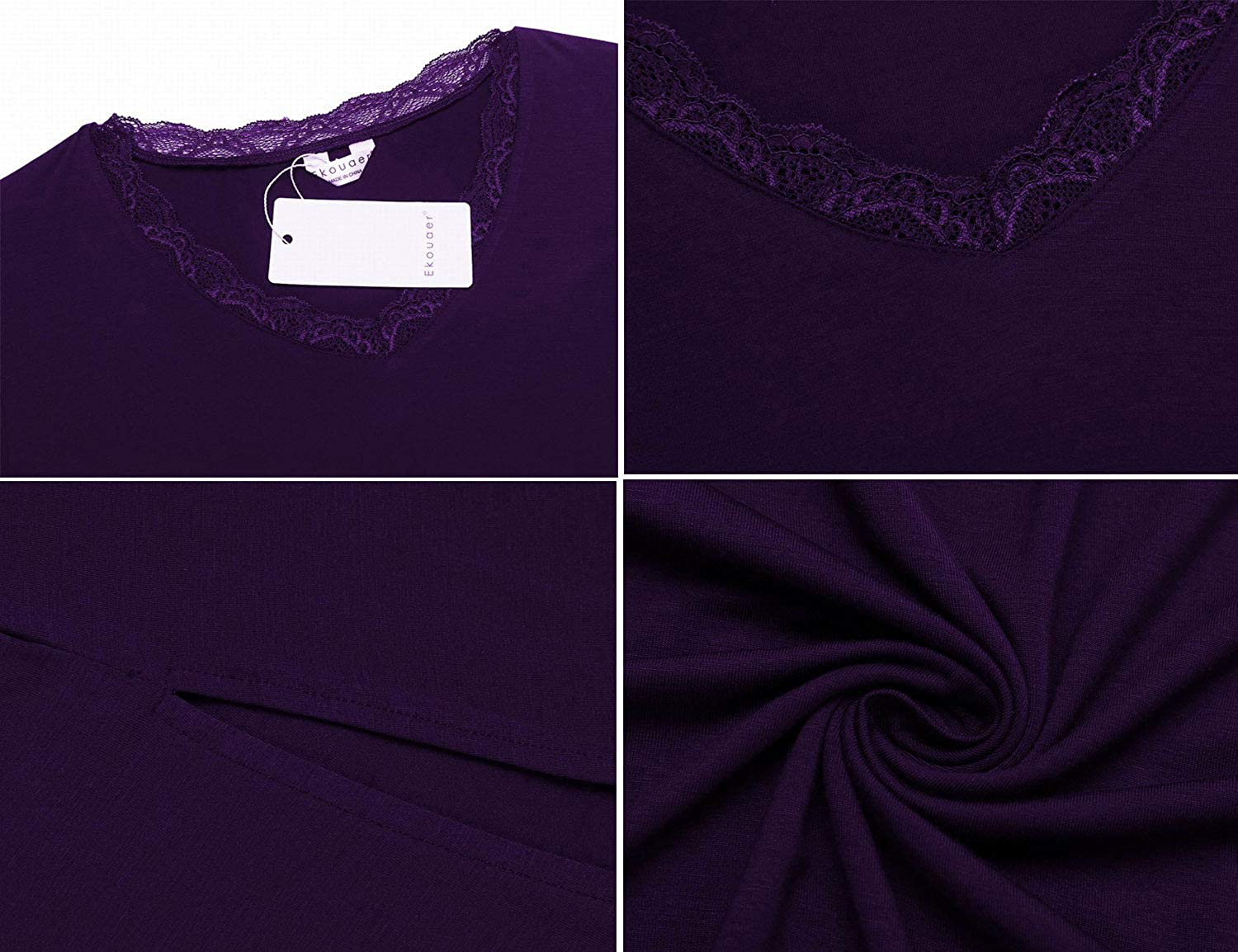 Ekouaer Sleepshirt for Women Sexy Nightgowns Long Sleeve Sleepwear Night Dress V-Neck Nightwear Gown Loungewear S-XXL Apparel & Accessories > Clothing > Sleepwear & Loungewear > Nightgowns Kylie Max   