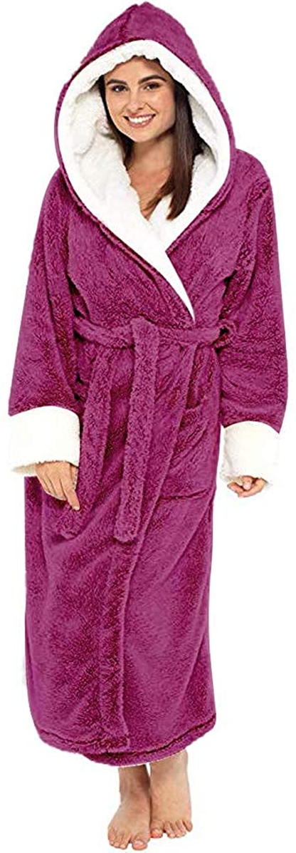 Women'S Autum Winter plus Size Hooded Jumpsuit Pajamas Robe,Loose Long Bathrobe Sleepwear Loungewear Negligees Nightgowns Apparel & Accessories > Clothing > Underwear & Socks > Shapewear AKshehe #2hot Pink Medium 