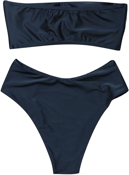 OMKAGI Women's 2 Pieces Bandeau Bikini Swimsuits Off Shoulder High Waist Bathing Suit High Cut Apparel & Accessories > Clothing > Swimwear OMKAGI   