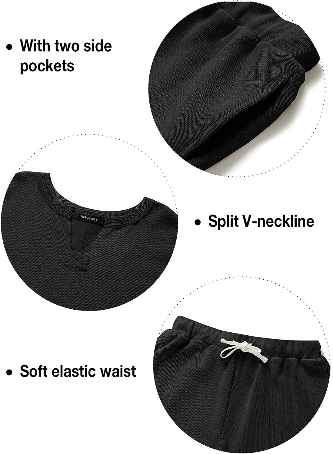 MEROKEETY Women's Long Sleeve Pajama Set Henley Knit Tops and Shorts Sleepwear Loungewear Apparel & Accessories > Clothing > Sleepwear & Loungewear > Pajamas MEROKEETY   